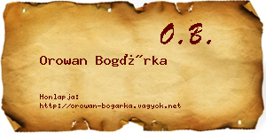 Orowan Bogárka névjegykártya